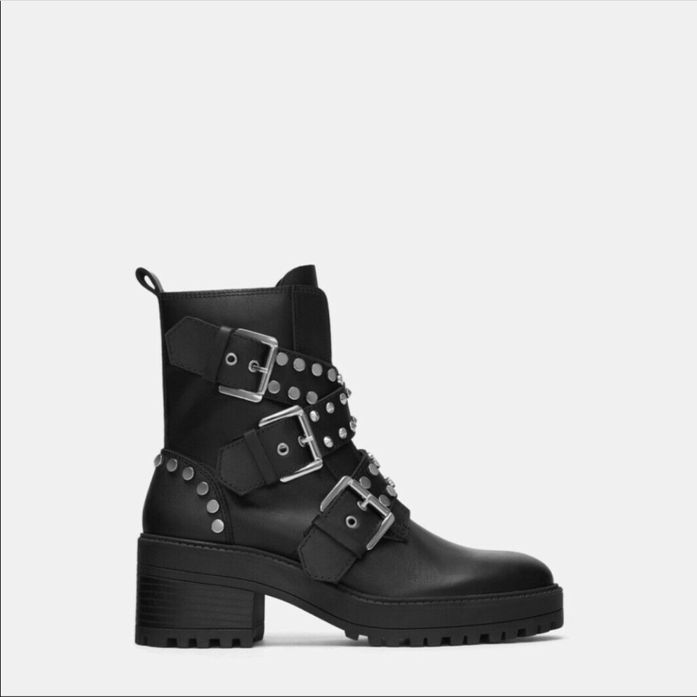 Black Zara studded buckle boots new